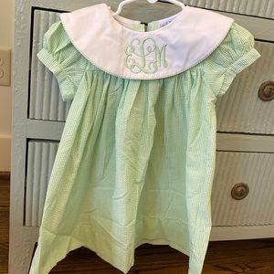 Monogrammed green seersucker dress